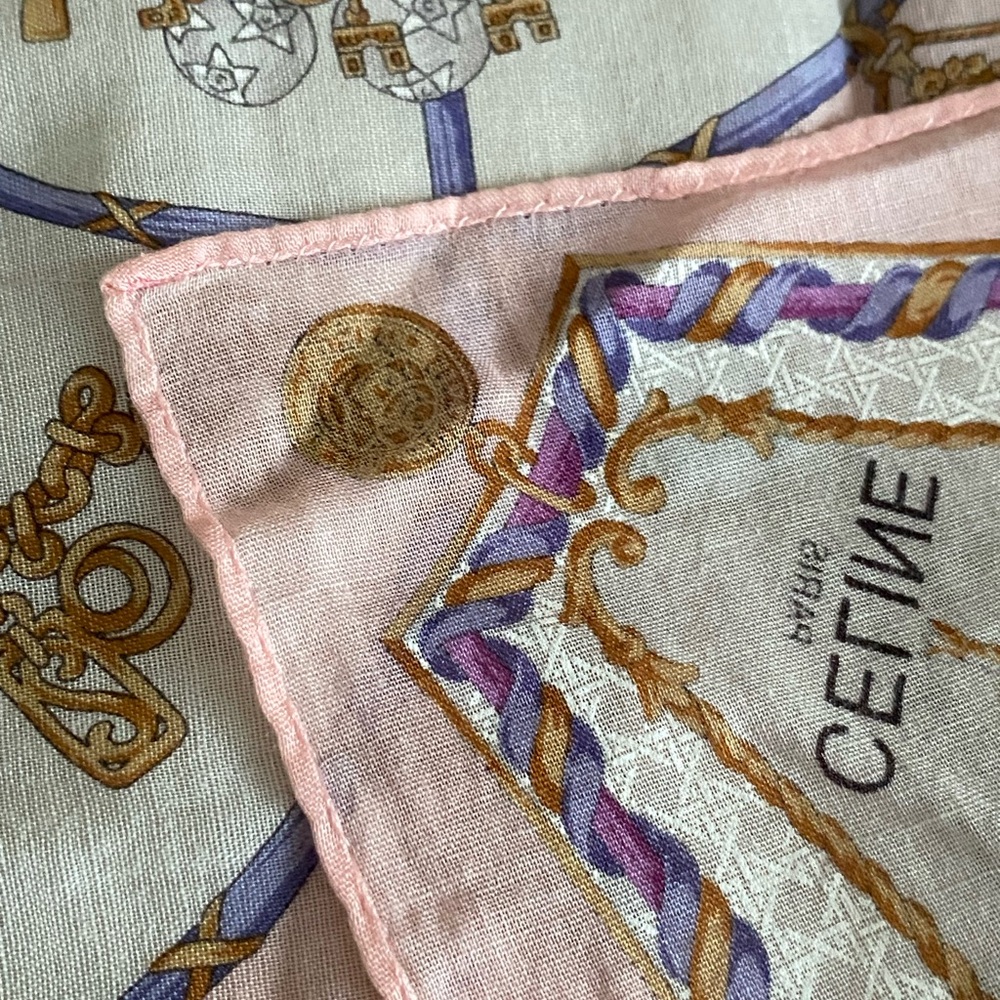 Vintage Celine small scarf handkerchief neck hair tie square cotton print - Picture 8 of 9